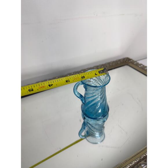 Vintage Sky Blue Glass Swirl Twisted Optic Creamer Pitcher - Picture 8 of 10